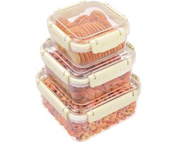 - Set van 3 Plastic Voedsel Opslag Containers met Deksels - Herbruikbaar - Luchtdichte Dozen - Voor Maaltijd & Lunch - Magetron/Diepvries/Vaatwasser Bestendig - 530ml/1500ml