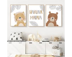 Set van 3 posters voor kinderkamer met bosdieren - Decoratie voor jongens en meisjes (DIN A4)