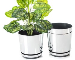 Set van 3 potten met schotel 26 cm diameter patroon 016 - Spiegelend - planten en kruiden