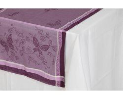 Set van 3 Provençaalse Tafellopers, 100% Katoen en Jaqcuard Geweven, 'Papillion' Paars