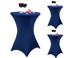 Set van 3 Rekbare Tafelkleedjes met Hoek voor Hightable - 32 x 43 Inch - Donkerblauw voor Bruiloft en Feestjes