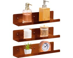Set van 3 retro wandplanken - boekenplank - bruin - acryl - 38 x 10,2 x 7,6 cm