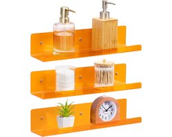 Set van 3 retro wandplanken - boekenplank of wandrek - oranje - acryl - 38 x 10,2 x 7,6 cm
