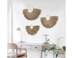 Set van 3 Riet Wanden Decoratie Zeegras Boho Stijl voor Woonkamer en Slaapkamer