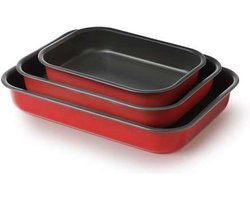 Set van 3 rode lasagne schotels