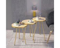 Set van 3 ronde stapelbare bijzettafels uitschuifbaar voor woonkamer en slaapkamer