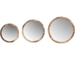 Set van 3 ronde wandspiegels Ø 20-30 cm in natuurlijk bruin hout