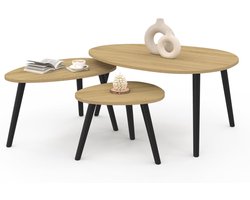 Set van 3 Salontafels – Houten Bladen met Scandinavische Zwarte Poten, Stijlvol en Functioneel voor Woonkamer of Zithoek
