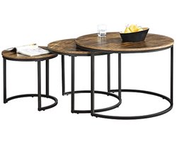 Set van 3 Salontafels in Zwart en Houtkleurig - Modern en Functioneel