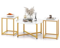 Set van 3 salontafels met stevige ijzeren frame - 1 ronde en 2 vierkante tafels met verstelbare poten