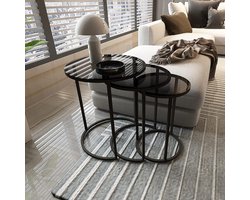 Set van 3 Salontafels Zwart en Transparant Rookglas - In elkaar Schuifbaar