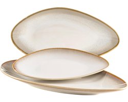 Set van 3 serveerborden - moderne vintage look - beige en crèmewit aardewerk - 931993 La Sinfonia