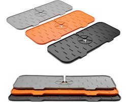Set van 3 siliconen kraanmatten (37,5 cm), geschikt voor gootstenen in keuken en badkamer, set met extra brede druppelvanger en spatbeschermingsmat, geschikt voor sponsen, zeep en diverse accessoires