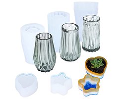 Set van 3 Siliconen Mallen voor Vazen en 2 Bloempotten - Ideaal voor Hars Gieten en Creatief Handwerk