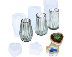 Set van 3 Siliconen Mallen voor Vazen en 2 Bloempotten - Ideaal voor Hars Gieten en Creatief Handwerk