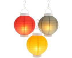 Set van 3 Solar Buiten-LED - Lampion - Hangende Lantaarns met Vlameffect Ø 20×23 cm (Geel, Rood, Grijs)