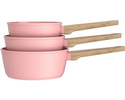 Set van 3 steelpannen - Geschikt voor alle kookplaten inclusief inductie - ARTHUR MARTIN - AM0702 - Keramische coating - Ø 16-18-20 cm - Roze