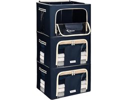Set van 3 stevige opvouwbare opbergboxen met ritssluiting - Blauw, 66 liter per stuk