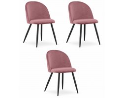 Set van 3 Stoelen BELLO - Donkerroze Velvet, Zwarte Metalen Poten, Modern Design en Uitstekend Zitcomfort voor Woonkamer, Slaapkamer, Eetkamer of Kantoor, Max. 120 kg