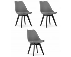 Set van 3 Stoelen MARK – Grafietgrijs, Zwarte Poten, Kunststof Zitting met Kunstlederen Kussen, Strak Design, Ergonomisch, Geschikt voor Keuken, Eetkamer, Kantine en Werkruimte, Max. 120 kg