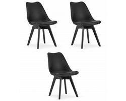 Set van 3 Stoelen MARK – Zwart, Zwarte Beukenhouten Poten, Kunststof Zitting met Kunstlederen Kussen, Strak Design, Ergonomisch, Geschikt voor Keuken, Eetkamer, Kantine en Werkruimte, Max. 120 kg