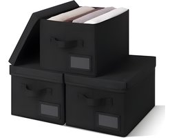Set van 3 stoffen opbergdozen met deksels - Opvouwbare kledingopbergboxen voor organisatie - Zwart