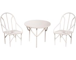 Set van 3 Stuks Binnen/Buiten Zitmeubels: 2 Stoelen en 1 Tafel, Wit Metaal
