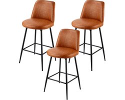 Set Van 3 Tafelhoogte Draaibare Barstoelen, 69cm Moderne Pu Lederen Stoelen Met Rugleuning en Metalen Poten, Armloze Ontwerp voor Keuken en Eetkamer, Bruin