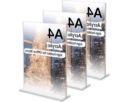 Set van 3 Transparante A4 Tafelhouders van Acryl voor Reclame, Menu's en Evenementen in Restaurants en Cafés