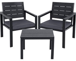 Set Van 3 Tuinmeubelen, Terrasmeubilair Met 2 Stoelen, 1 Bijzettafel, 2 Kussens Met Afneembare Hoezen, İjzeren Frame, Zwart