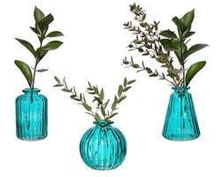 Set van 3 Turquoise Glas Bud Vazen