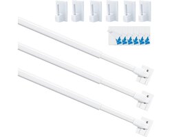 Set van 3 Uittrekbare Gordijnroedes zonder Boren - Klemstangen 60-105 cm Wit