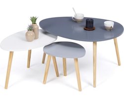 Set van 3 uittrekbare salontafels Gaia gelakt grijs wit Scandinavisch