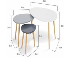 Set van 3 uittrekbare salontafels Gaia gelakt wit grijs Scandinavisch