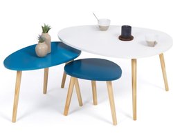 Set van 3 uittrekbare salontafels Gaia gelakt wit Scandinavisch blauw