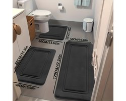 Set van 3 ultra-absorberende badmatten | Antislip polyester badmatten voor bad en douche - comfortabel en zacht - decoratieve vloermatten van Aijing - Zwart
