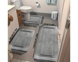 Set van 3 ultra-absorberende badmatten | Antislip polyester badmatten voor bad en douche - comfortabel en zacht - decoratieve vloermatten van Aijing - Grijs