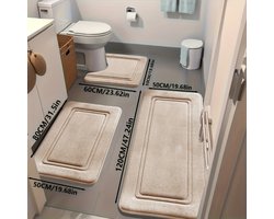 Set van 3 ultra-absorberende badmatten | Antislip polyester badmatten voor bad en douche - comfortabel en zacht - decoratieve vloermatten van Aijing - Beige