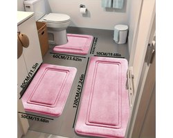 Set van 3 ultra-absorberende badmatten | Antislip polyester badmatten voor bad en douche - comfortabel en zacht - decoratieve vloermatten van Aijing - Roze