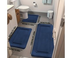 Set van 3 ultra-absorberende badmatten | Antislip polyester badmatten voor bad en douche - comfortabel en zacht - decoratieve vloermatten van Aijing - Donkerblauw