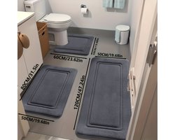 Set van 3 ultra-absorberende badmatten | Antislip polyester badmatten voor bad en douche - comfortabel en zacht - decoratieve vloermatten van Aijing - Donkergrijs