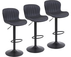 Set van 3 Verstelbare Barkrukken met Rugleuning en Voetsteun - Zwart