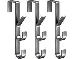 Set van 3 verticale deurhaken van roestvrij staal voor jassen en handdoeken, multifunctionele kapstok haken voor de gang en garderobe