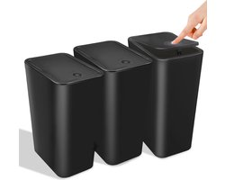 Set van 3 vuilnisemmers voor badkamer met deksel, 10 l, moderne afvalemmer voor slaapkamer, keuken, kantoor, toilet (zwart)