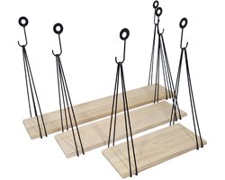 Set van 3 wandplanken - 3 verschillende afmetingen - Hout en metaal - Ophangsysteem - Wanddecoratie - Organisatie