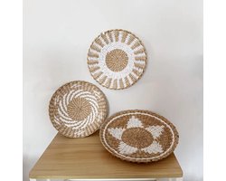 Set van 3 wandschalen (Ø 30cm/25cm) | Wanddecoratie Manden Rotan Schaal | Zeegras Muurmand Muurmanden | Muurschaal schalen | Riet Rieten schaal set | Wandschaal wandbord wandborden Boho Decoratie Bohemian | Bamboe Ibiza Modern Inrichting