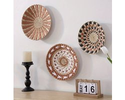Set van 3 wandschalen | Wanddecoratie Manden Rotan Schaal | Zeegras Muurmand Muurmanden | Muurschaal schalen | Riet Rieten schaal set |