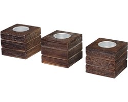 Set van 3 waxinelichthouders Leuca, waxinelichthouder, shabby-look vintage ~ bruin