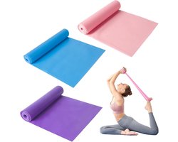 Set van 3 - Weerstandsbanden - Yogabanden - Rekbanden - Banden voor lichaamsvorming - Geschikt voor beginners - Rek- en strektraining - Geschikt voor yoga, fitness, pilates, krachttraining en spieropbouw - 1500*150*0,35 mm - Roze + Blauw + Paars