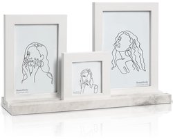 Set van 3 witte marmeren fotolijsten - Muur en tafel display voor foto's - Perfect cadeau voor elke gelegenheid